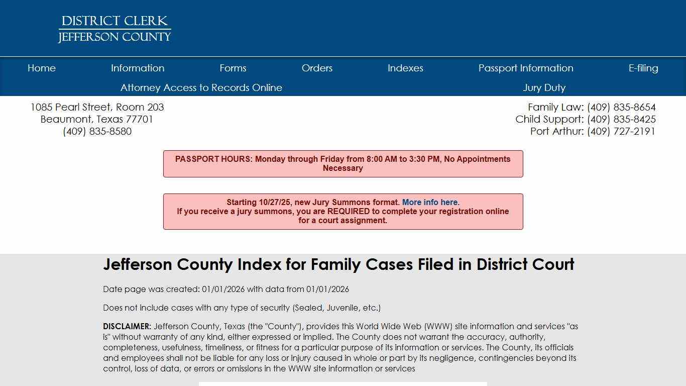 Family Indexes - District Clerk Jefferson County TX