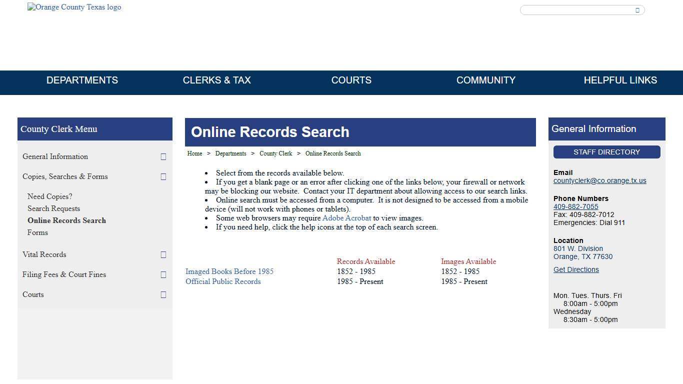 Welcome to the Official Website of Orange County, Texas - Online Records Search